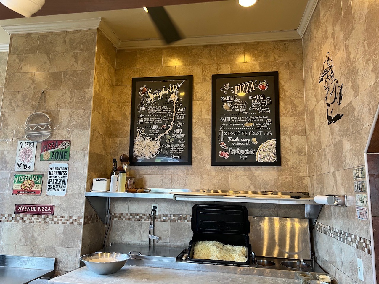 Menu board at AvenUe Pizza