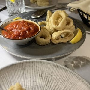 Lightly fried calamari