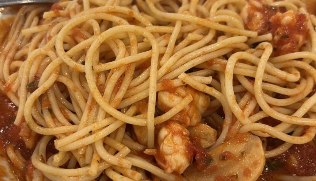 Spaghetti with shrimp sauce