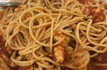 Spaghetti with shrimp sauce