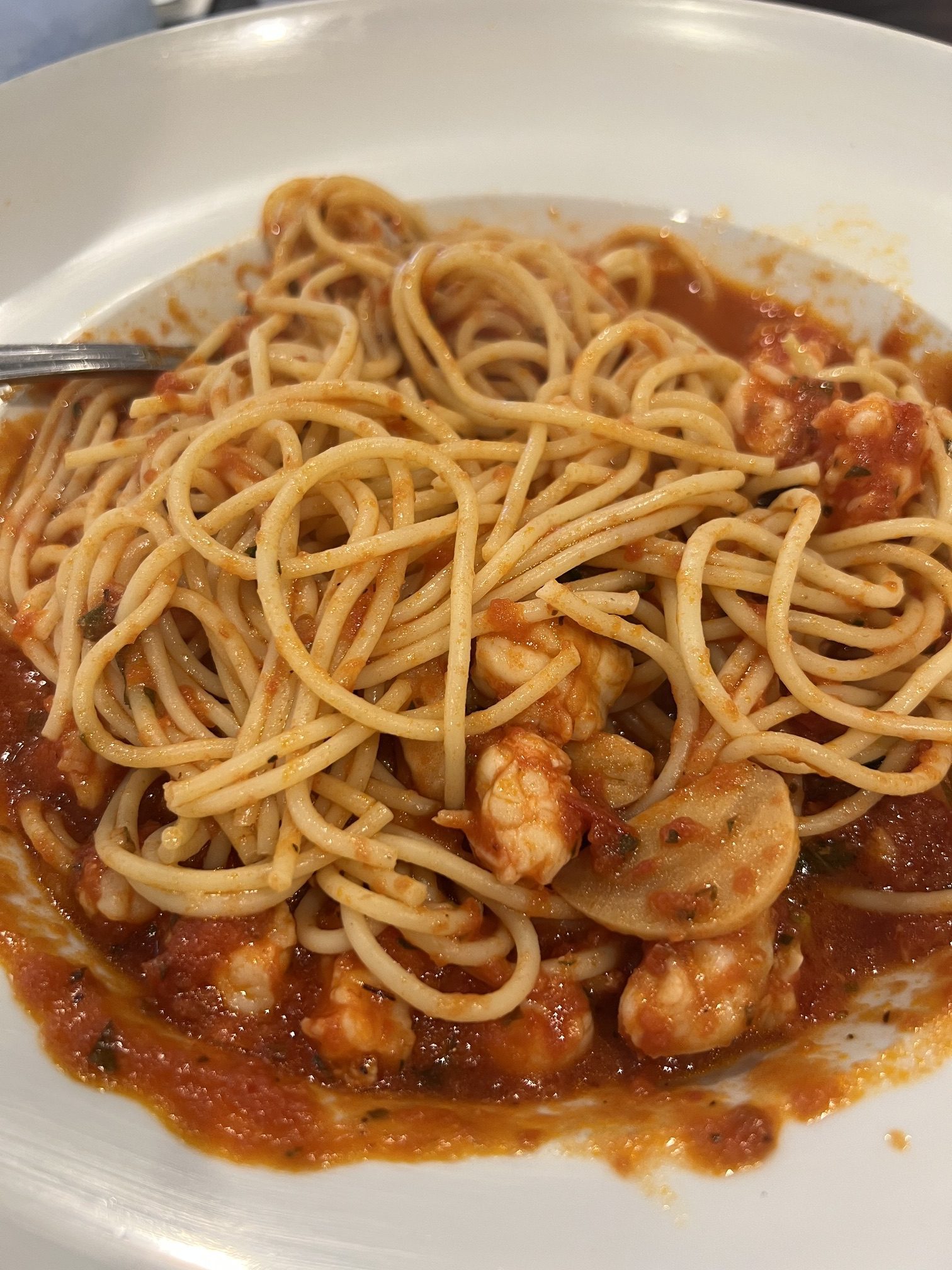 Spaghetti with shrimp sauce at Randazzo's Clam Bar, Sheepshead Bay, Brooklyn