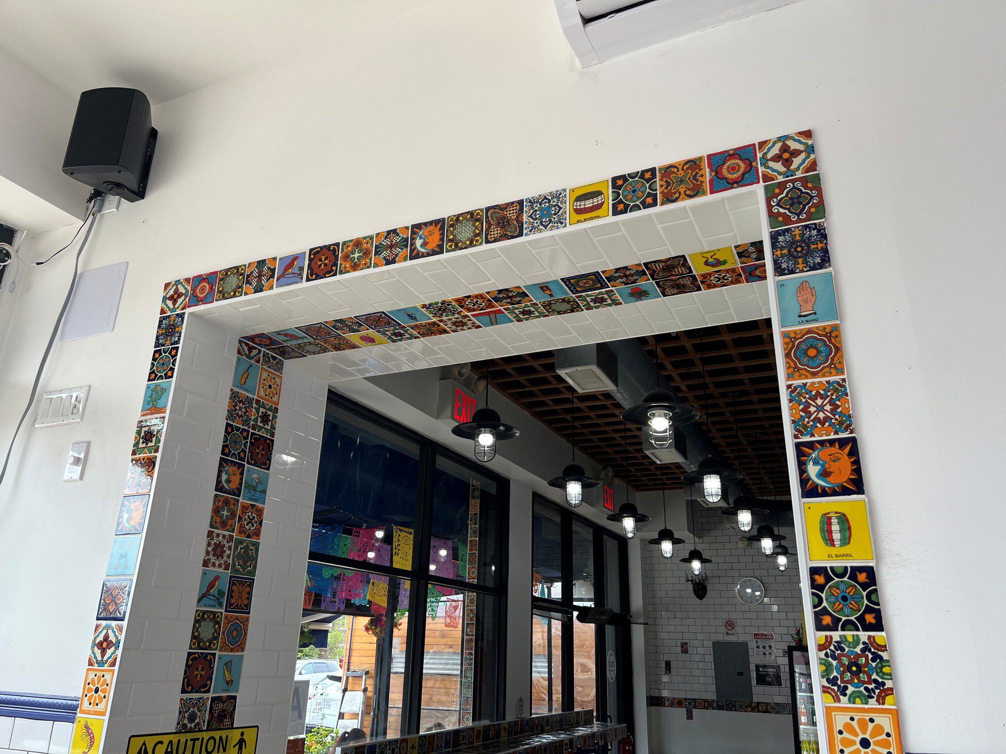 The colorful tiles line the entryway to the dining room at Taqueria Talavera