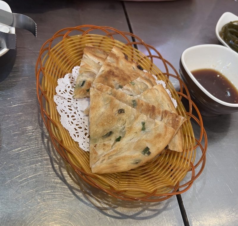 dins-kitchen-scallion-pancake We started with the scallion pancake at Din's Kitchen.